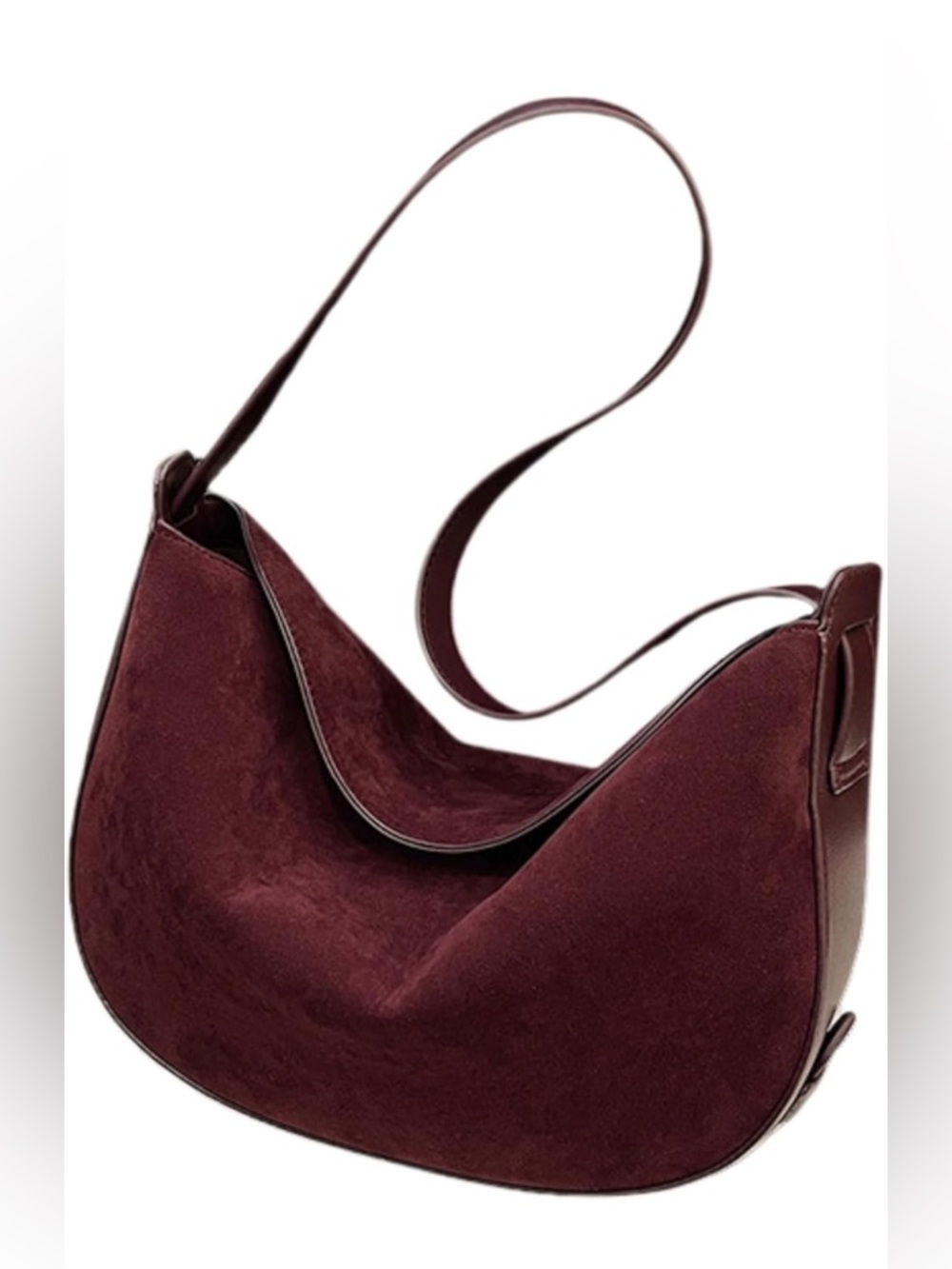Trendy Suede Tote Bag for Women - Burgundy & Brown Suede Crescent Work Bag